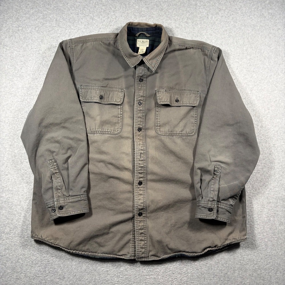 L.L. Bean Hurricane Shirt Jacket Men XL Grey Traditional Fit Flannel Lined Faded
